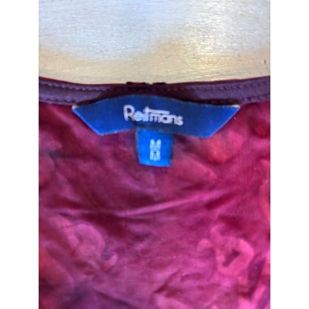 Y2K Reitmans top women M burgundy velvet burnout floral sharkbite hem v-neck - Picture 4 of 9